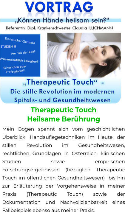 Vortrag Therapeutic Touch Heilsame Berührung
